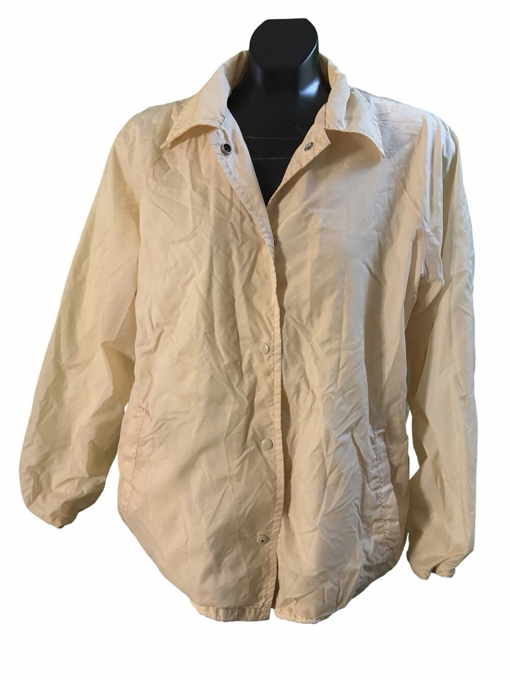 Vintage Sears Cream Nylon Snap Front Windbreaker Jacket Women’s XL Minimalist